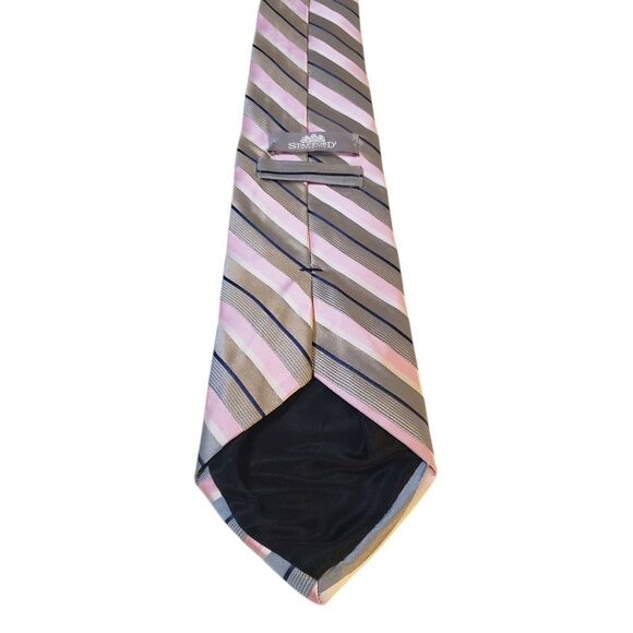 Stafford Executive Neck Tie Mens Designer Luxury Gray Pink Striped Statement - Picture 4 of 13